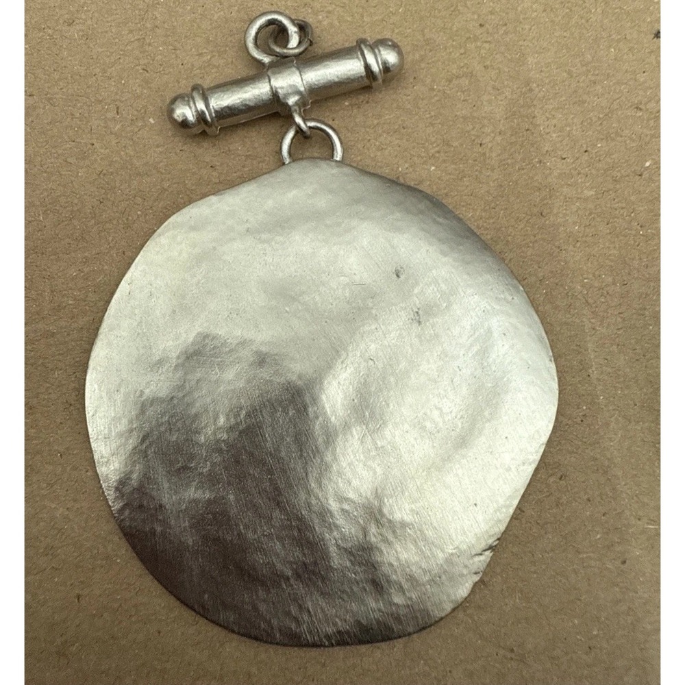 Vtg LES BERNARD Vc VANITY Silver Tone Pendant Textured Geometric Jewelry